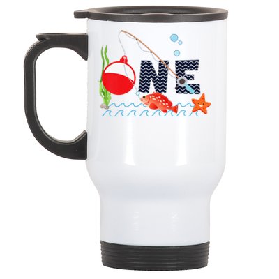 Fishing One Year Old 1st First Birthday Party Outfit Stainless Steel Travel Mug