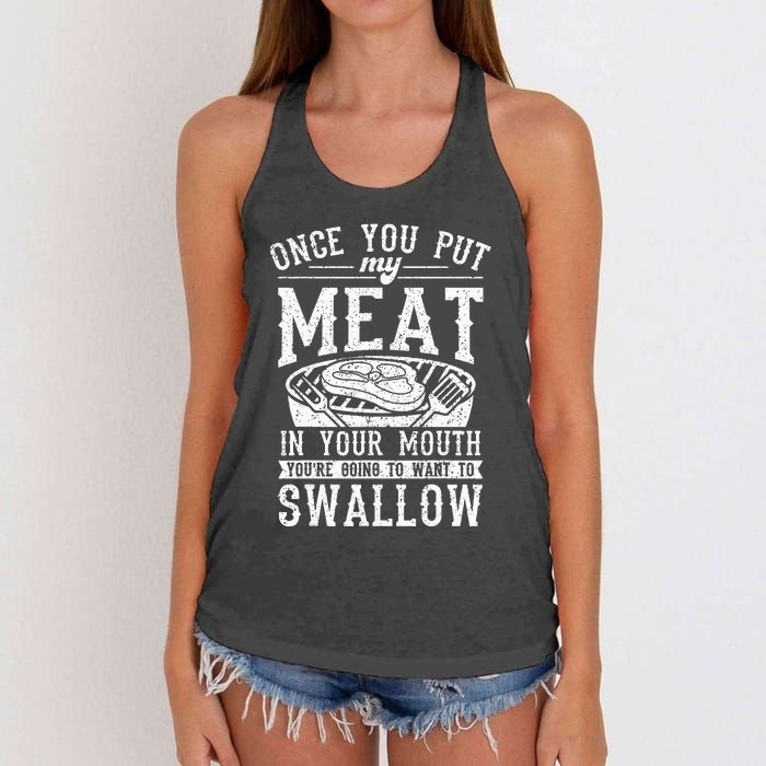 Funny Once You Put My Meat In Your Mouth Grilling Grill BBQ Women's Knotted Racerback Tank