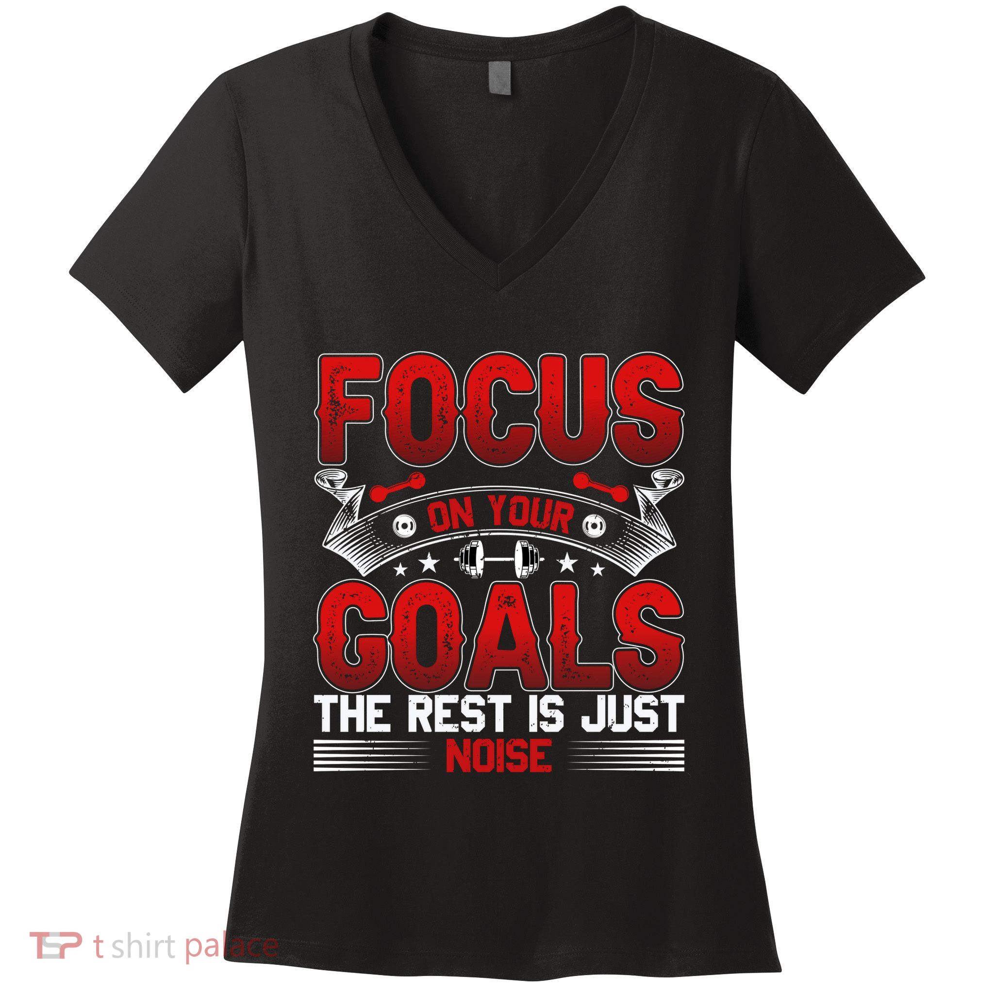 Focus On Your Goals Motivational Print Women's V-Neck T-Shirt