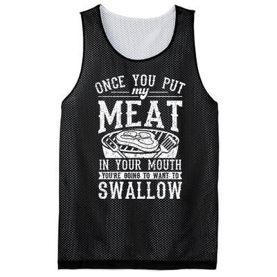 Funny Once You Put My Meat In Your Mouth Grilling Grill BBQ Mesh Reversible Basketball Jersey Tank