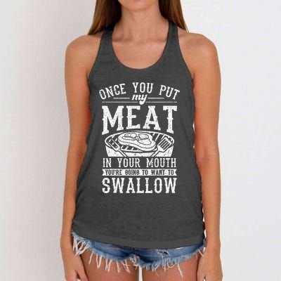 Funny Once You Put My Meat In Your Mouth Grilling Grill BBQ Women's Knotted Racerback Tank