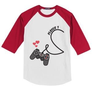 Funny Player 1 Player 2 Matching Gamer Couple Him Her Funny Gift Cool Gift Kids Colorblock Raglan Jersey