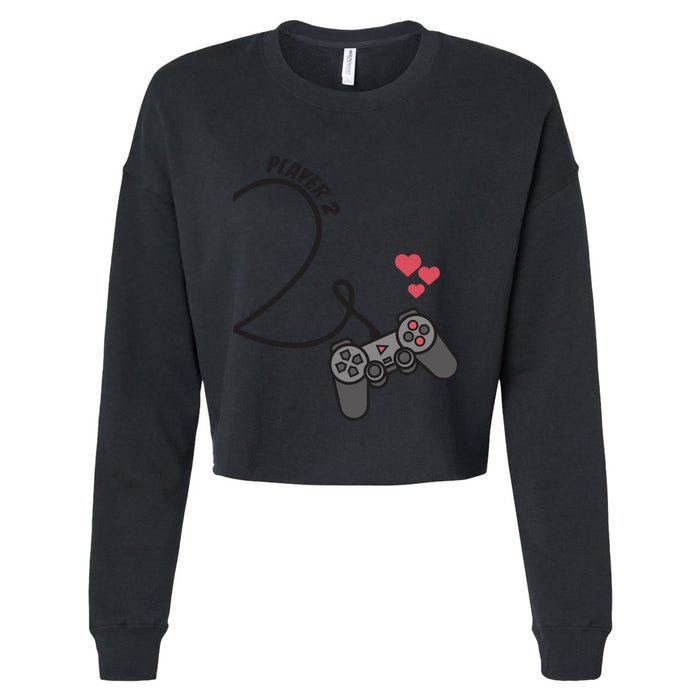 Funny Player 1 Player 2 Matching Gamer Couple Him Her Funny Gift Cropped Pullover Crew