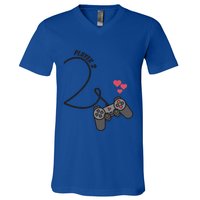 Funny Player 1 Player 2 Matching Gamer Couple Him Her Funny Gift V-Neck T-Shirt