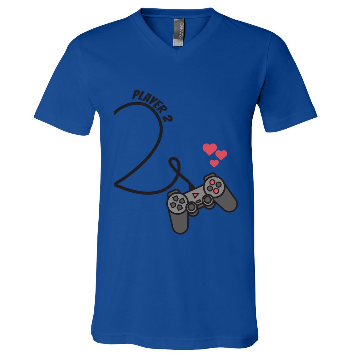 Funny Player 1 Player 2 Matching Gamer Couple Him Her Funny Gift V-Neck T-Shirt