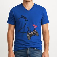Funny Player 1 Player 2 Matching Gamer Couple Him Her Funny Gift V-Neck T-Shirt