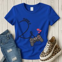 Funny Player 1 Player 2 Matching Gamer Couple Him Her Funny Gift Womens T-Shirt