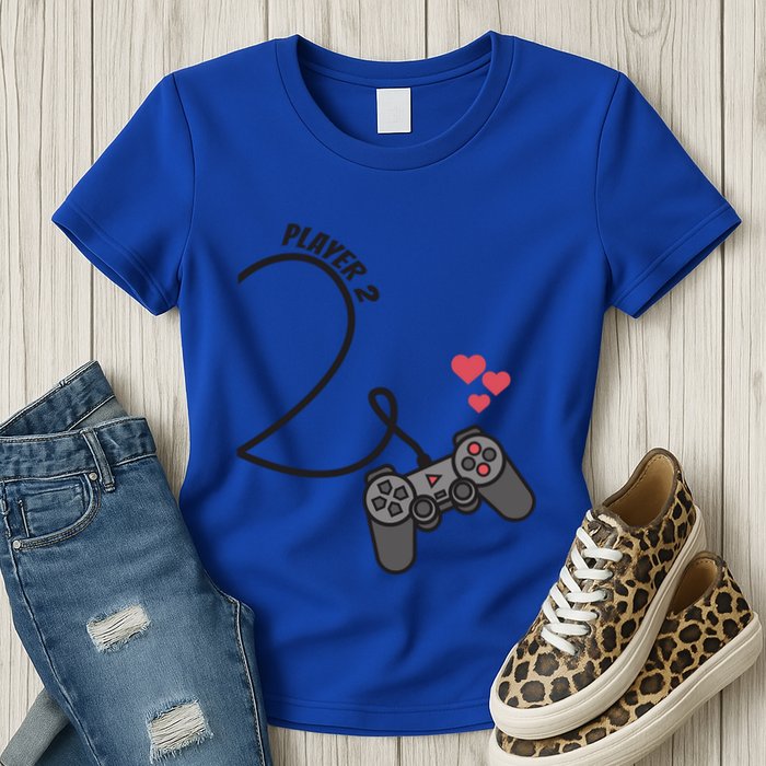 Funny Player 1 Player 2 Matching Gamer Couple Him Her Funny Gift Womens T-Shirt