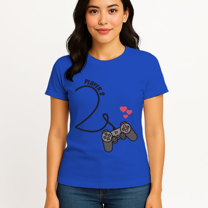 Funny Player 1 Player 2 Matching Gamer Couple Him Her Funny Gift Womens T-Shirt