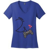 Funny Player 1 Player 2 Matching Gamer Couple Him Her Funny Gift Women's V-Neck T-Shirt