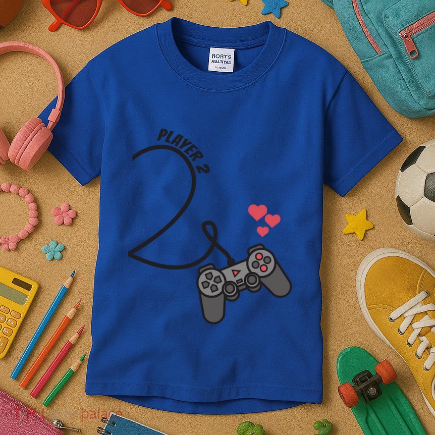 Funny Player 1 Player 2 Matching Gamer Couple Him Her Funny Gift Kids T-Shirt