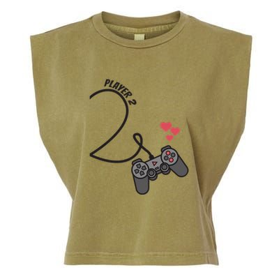 Funny Player 1 Player 2 Matching Gamer Couple Him Her Funny Gift Garment-Dyed Women's Muscle Tee