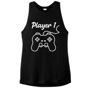 Funny Player 1 Player 2 Matching Gamer Couple Him Her Funny Gift Ladies PosiCharge Tri-Blend Wicking Tank