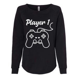 Funny Player 1 Player 2 Matching Gamer Couple Him Her Funny Gift Womens California Wash Sweatshirt