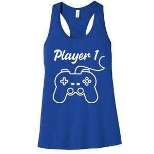 Funny Player 1 Player 2 Matching Gamer Couple Him Her Funny Gift Women's Racerback Tank