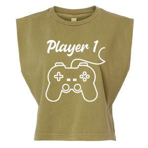 Funny Player 1 Player 2 Matching Gamer Couple Him Her Funny Gift Garment-Dyed Women's Muscle Tee