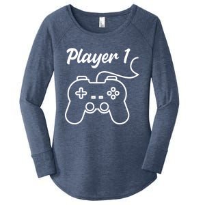 Funny Player 1 Player 2 Matching Gamer Couple Him Her Funny Gift Women's Perfect Tri Tunic Long Sleeve Shirt