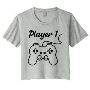 Funny Player 1 Player 2 Matching Gamer Couple Him Her Funny Gift Women's Crop Top Tee