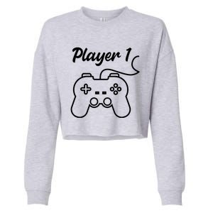 Funny Player 1 Player 2 Matching Gamer Couple Him Her Funny Gift Cropped Pullover Crew