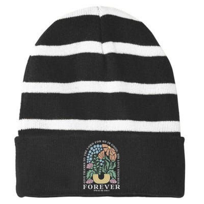 Forever Psalm 135:1 Striped Beanie with Solid Band