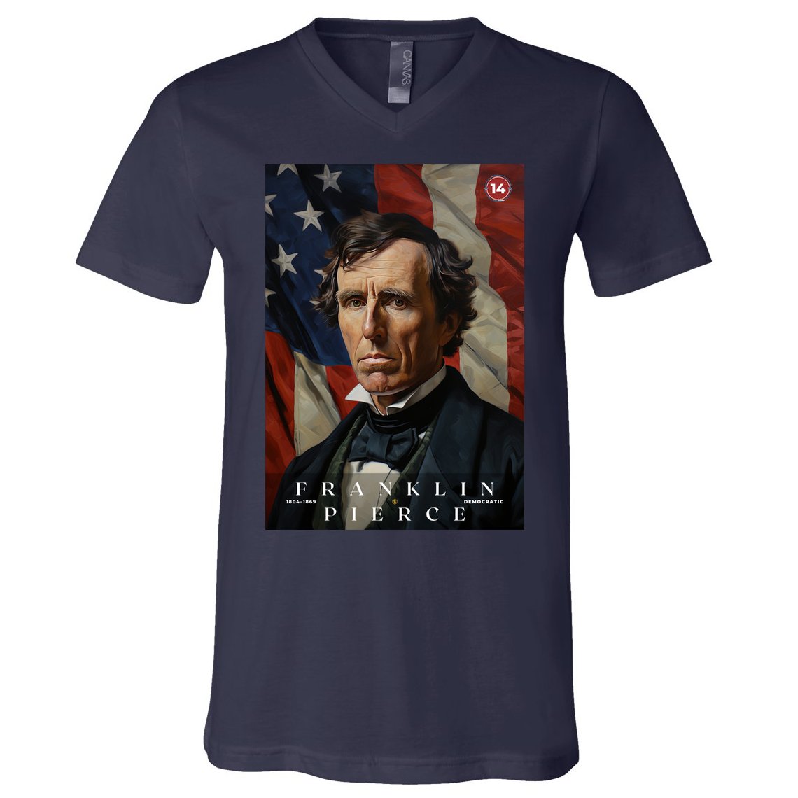 Franklin Pierce 14th President Of The United States Portrait V-Neck T-Shirt