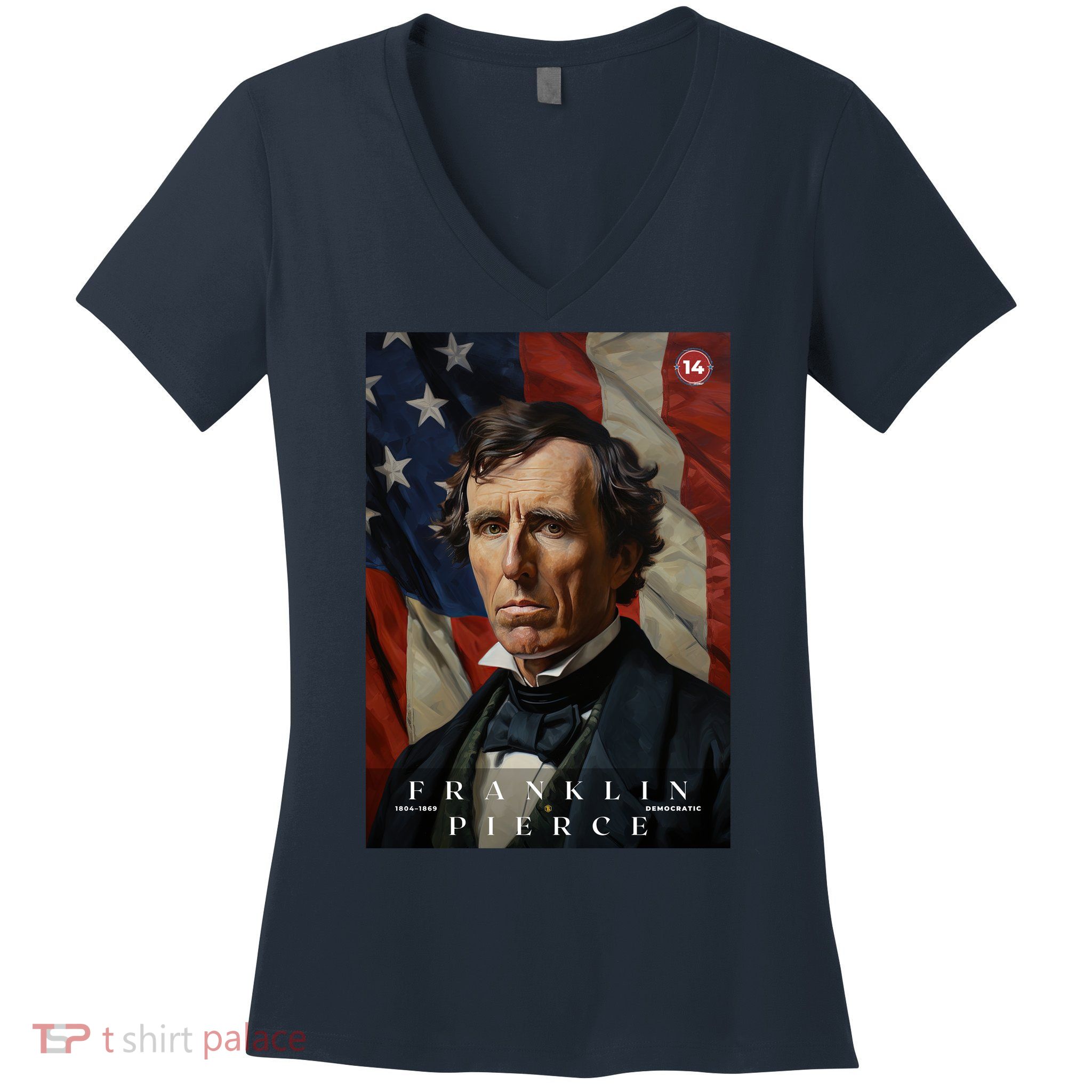 Franklin Pierce 14th President Of The United States Portrait Women's V-Neck T-Shirt