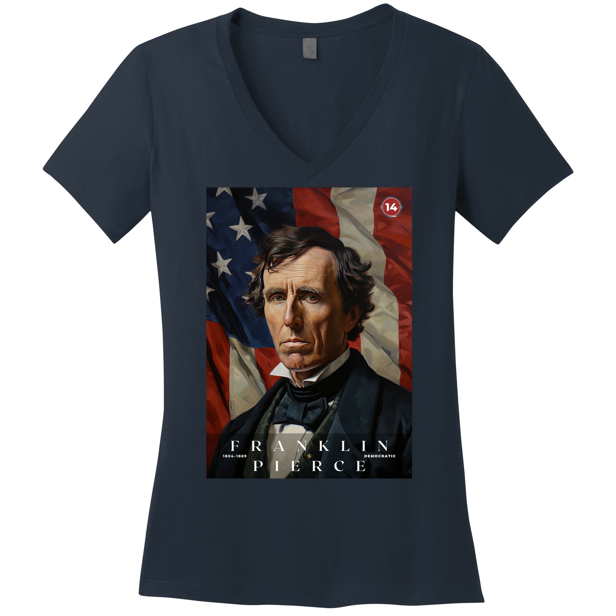 Franklin Pierce 14th President Of The United States Portrait Women's V-Neck T-Shirt