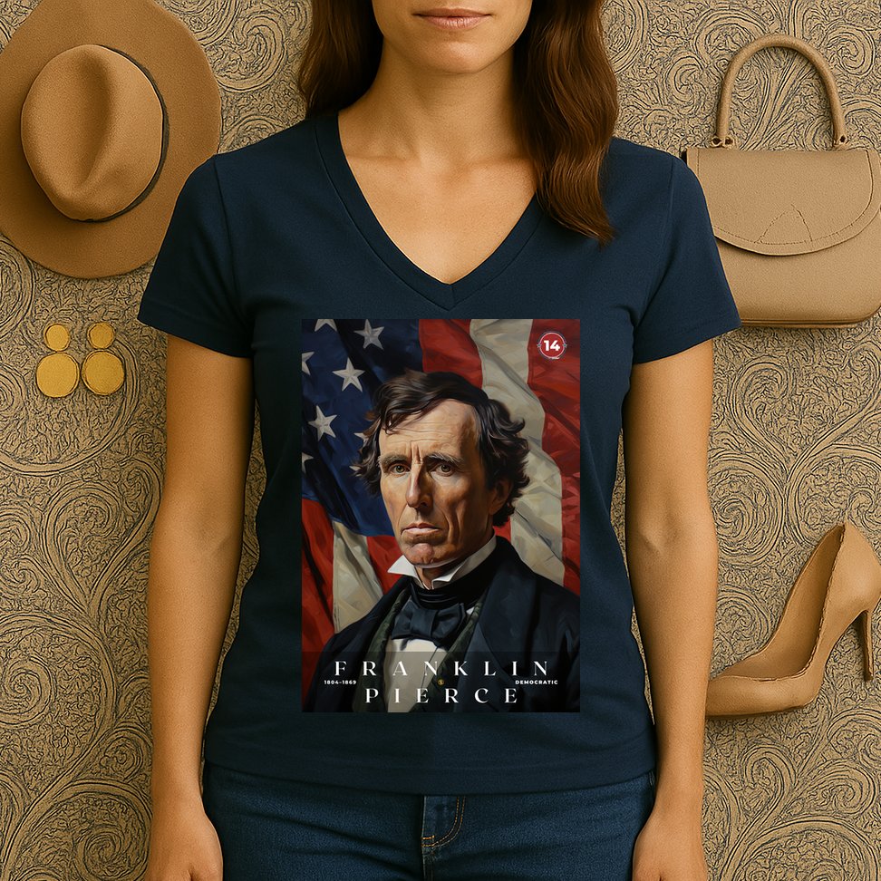 Franklin Pierce 14th President Of The United States Portrait Women's V-Neck T-Shirt