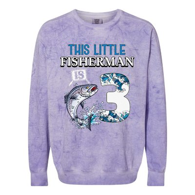 Fishing Party 3 Year Old Birthday Fisherman 3rd Fisher Colorblast Crewneck Sweatshirt