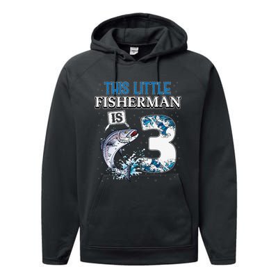 Fishing Party 3 Year Old Birthday Fisherman 3rd Fisher Performance Fleece Hoodie