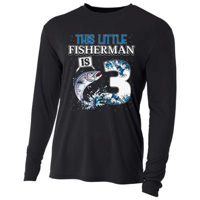 Fishing Party 3 Year Old Birthday Fisherman 3rd Fisher Cooling Performance Long Sleeve Crew