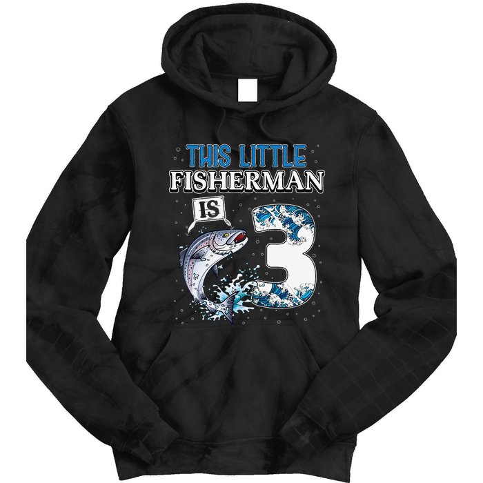 Fishing Party 3 Year Old Birthday Fisherman 3rd Fisher Tie Dye Hoodie