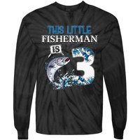 Fishing Party 3 Year Old Birthday Fisherman 3rd Fisher Tie-Dye Long Sleeve Shirt