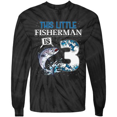 Fishing Party 3 Year Old Birthday Fisherman 3rd Fisher Tie-Dye Long Sleeve Shirt