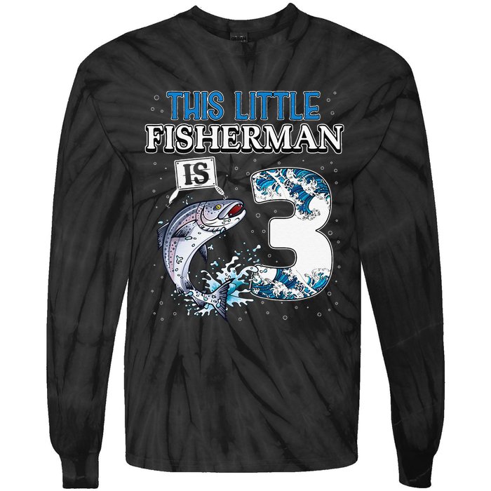 Fishing Party 3 Year Old Birthday Fisherman 3rd Fisher Tie-Dye Long Sleeve Shirt