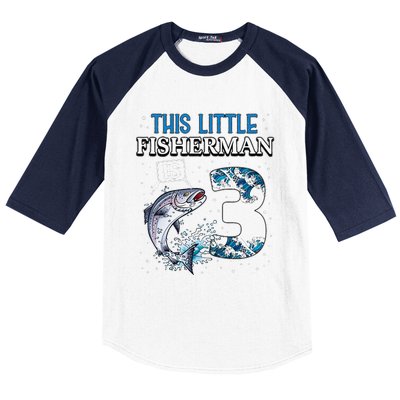 Fishing Party 3 Year Old Birthday Fisherman 3rd Fisher Baseball Sleeve Shirt