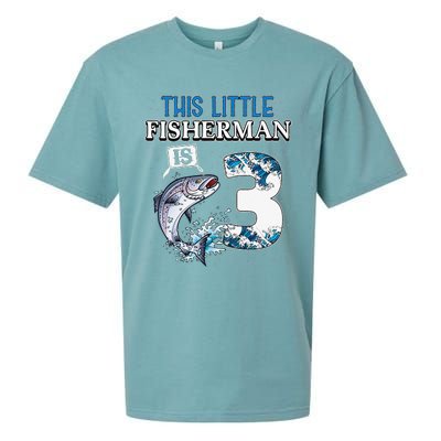 Fishing Party 3 Year Old Birthday Fisherman 3rd Fisher Sueded Cloud Jersey T-Shirt