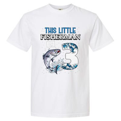 Fishing Party 3 Year Old Birthday Fisherman 3rd Fisher Garment-Dyed Heavyweight T-Shirt