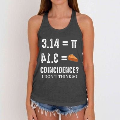Funny Pi 314 = Pie Coincidence I Think Not Math Pun Women's Knotted Racerback Tank