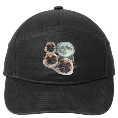 Funny Pug 3 Pug Moon Dog Lovers Three Space Canines 7-Panel Snapback Hat