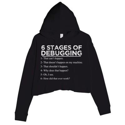 Funny Programmer 6 Stages Of Debugging Crop Fleece Hoodie