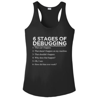 Funny Programmer 6 Stages Of Debugging Ladies PosiCharge Competitor Racerback Tank