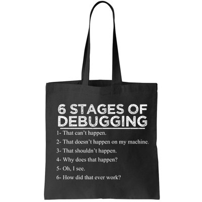 Funny Programmer 6 Stages Of Debugging Bag
