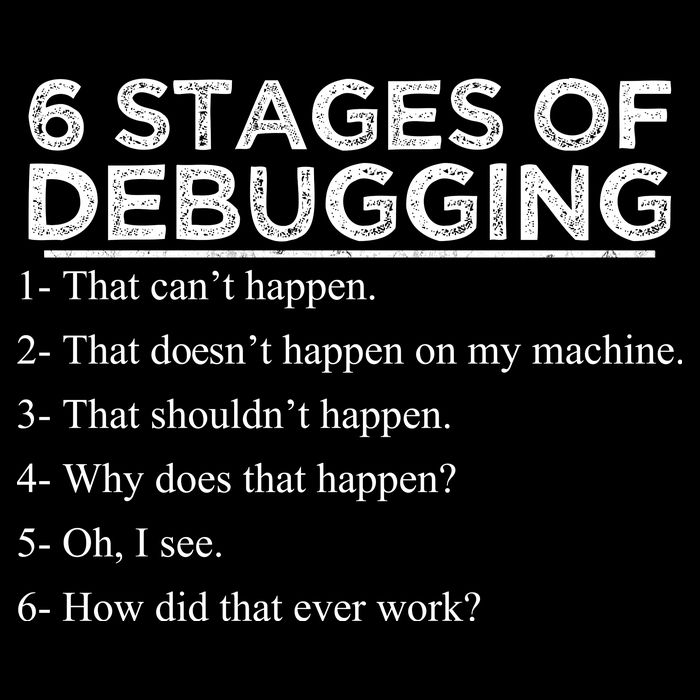 Funny Programmer 6 Stages Of Debugging Bag