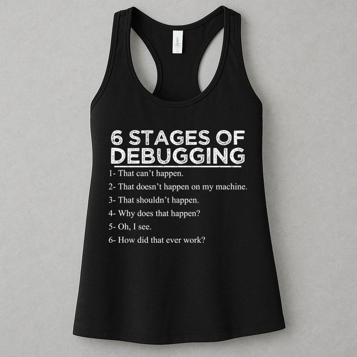 Funny Programmer 6 Stages Of Debugging Womens Tank Top