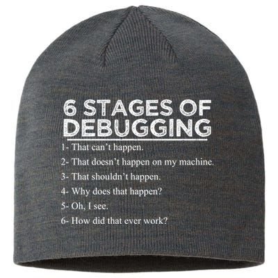 Funny Programmer 6 Stages Of Debugging Sustainable Beanie