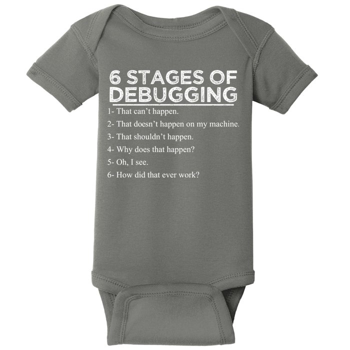 Funny Programmer 6 Stages Of Debugging Baby Bodysuit