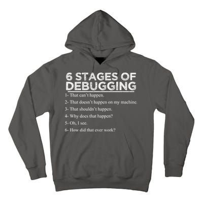 Funny Programmer 6 Stages Of Debugging Tall Hoodie