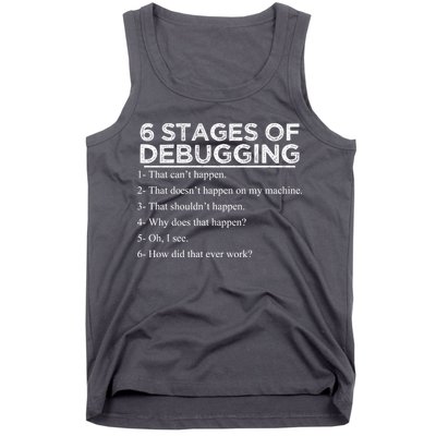 Funny Programmer 6 Stages Of Debugging Tank Top