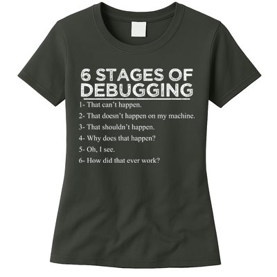 Funny Programmer 6 Stages Of Debugging Womens T-Shirt